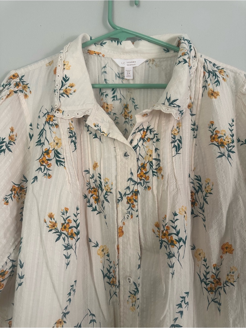 LC Lauren Conrad Cream Blouse with Yellow Floral Print